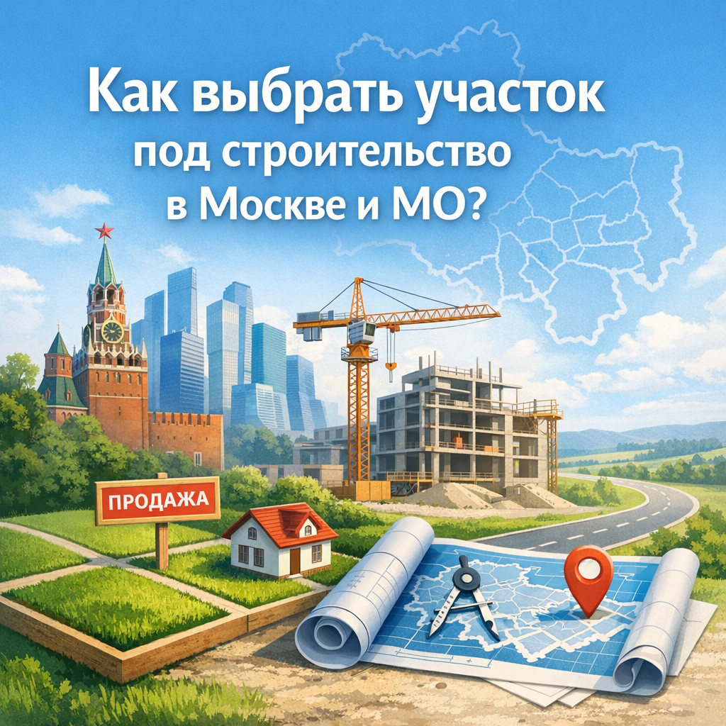 Участок для строительства дома в Московской области с ровным рельефом, подъездной дорогой и разметкой под будущий дом